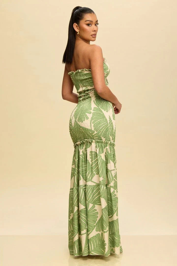 Naysa | Robe maxi sans bretelles avec imprimé tropical