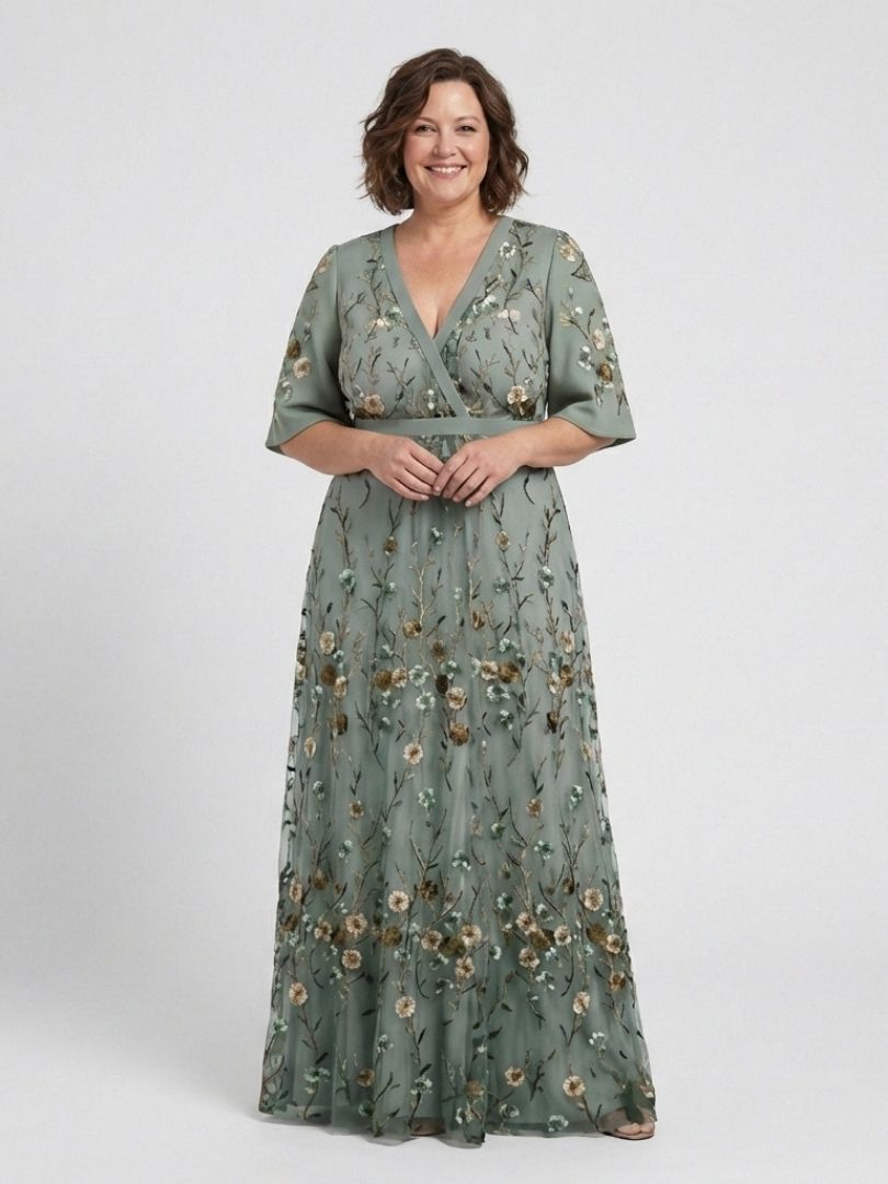 Evadne | Robe Maxi à Encolure en V Florale à Manches Courtes