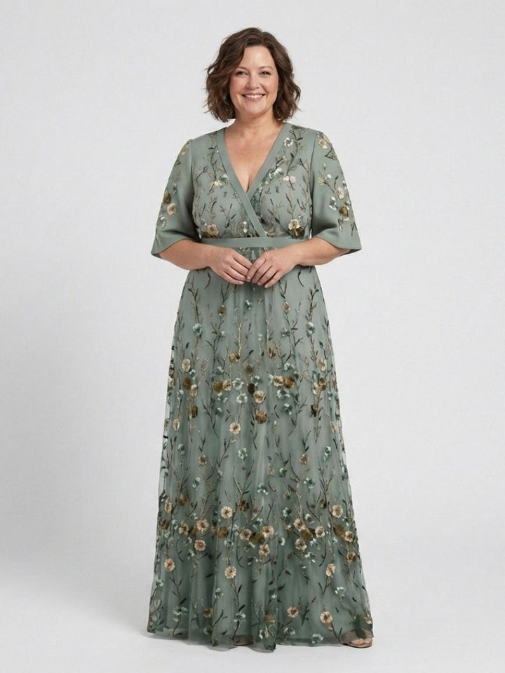 Evadne | Robe Maxi à Encolure en V Florale à Manches Courtes