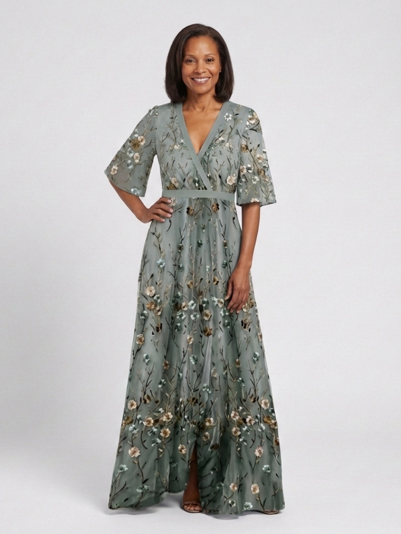 Evadne | Robe Maxi à Encolure en V Florale à Manches Courtes