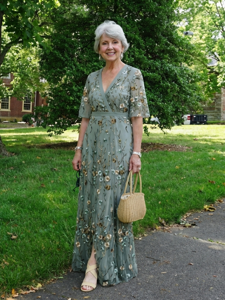 Evadne | Robe Maxi à Encolure en V Florale à Manches Courtes