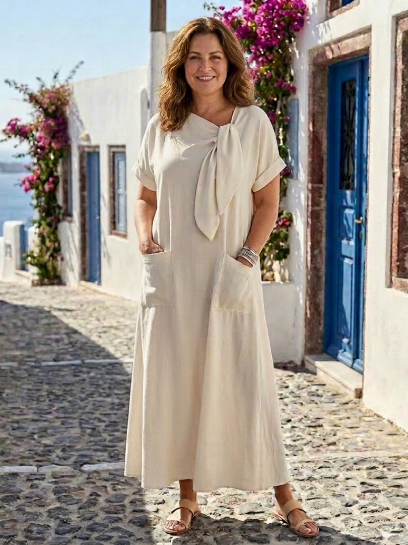 Gundula | Robe Maxi à Encolure Ronde à Manches Courtes pour Femmes