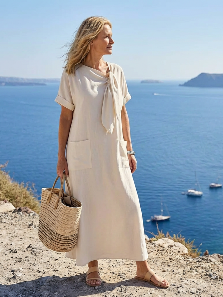 Gundula | Robe Maxi à Encolure Ronde à Manches Courtes pour Femmes
