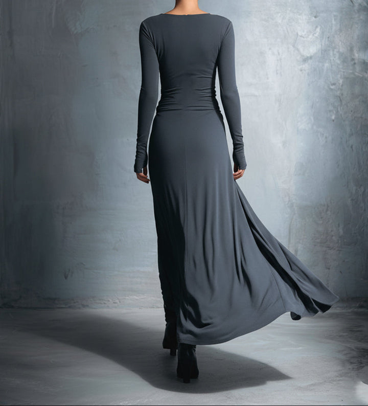 Laura | Robe Maxi Élégante Drapée à Manches Longues pour Femmes