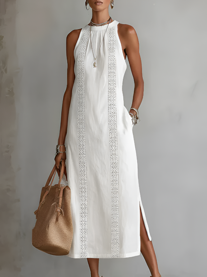 Helena | Robe midi en lin léger avec col rond