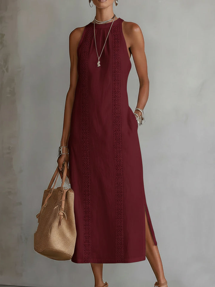 Helena | Robe midi en lin léger avec col rond