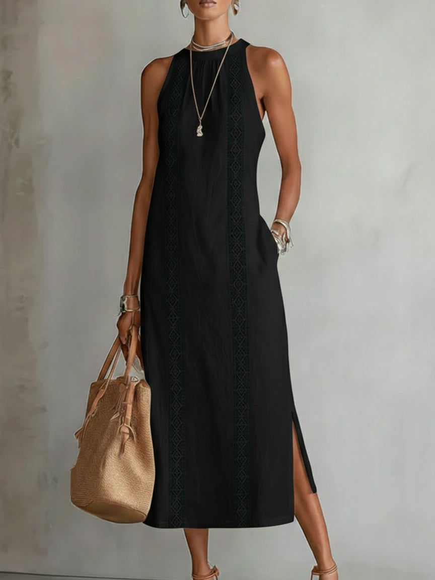 Helena | Robe midi en lin léger avec col rond
