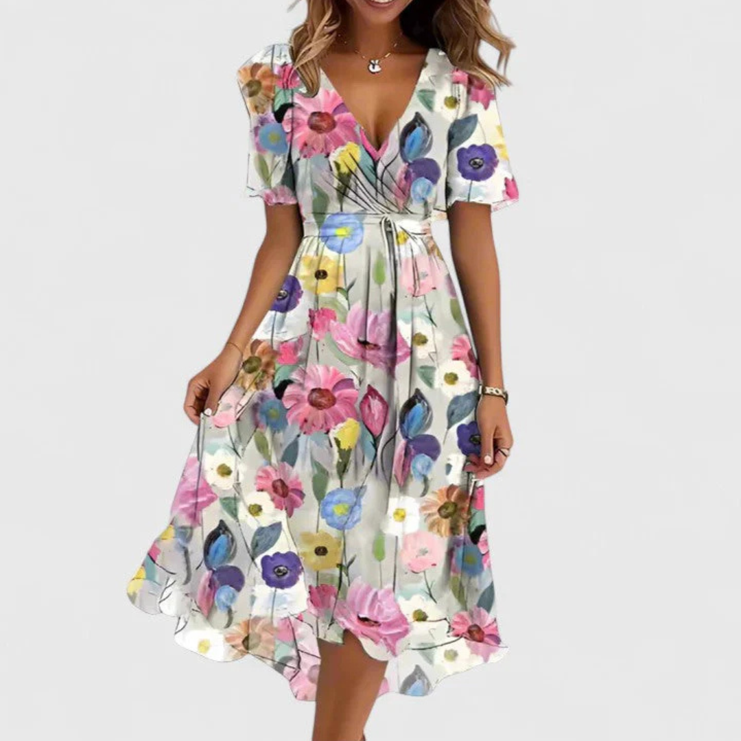 Helga | Robe Midi à Décolleté en V Floral