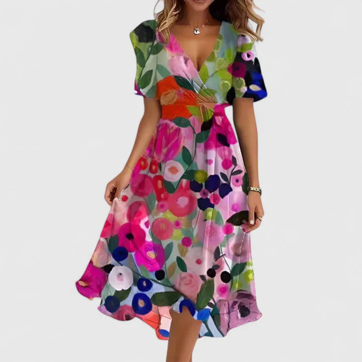 Helga | Robe Midi à Décolleté en V Floral