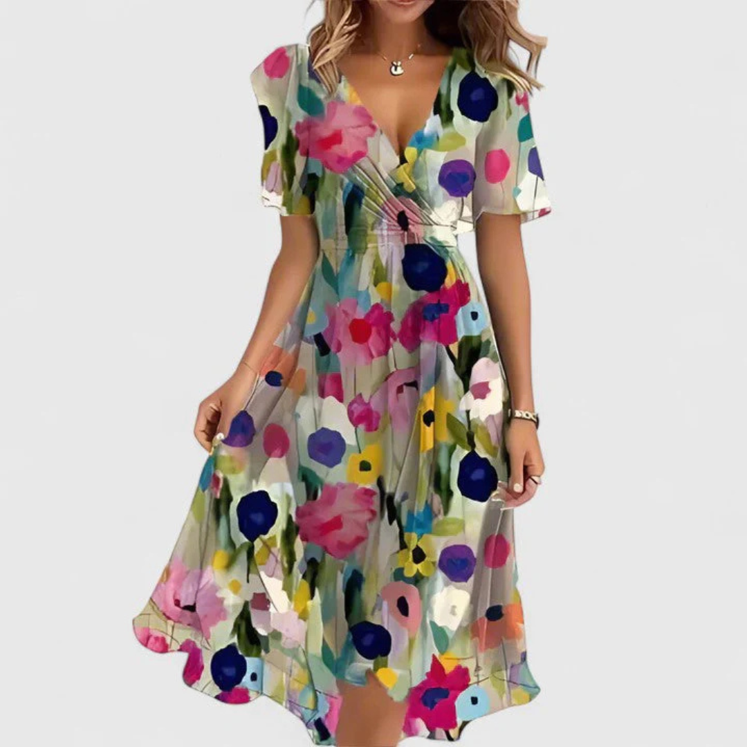 Helga | Robe Midi à Décolleté en V Floral