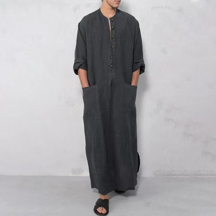 Moritz | Tunique Kaftan en Lin pour Hommes, Longue, Coupe Ample, Col Montant, Patte de Boutonnage