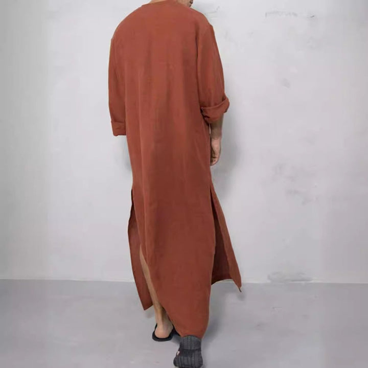 Moritz | Tunique Kaftan en Lin pour Hommes, Longue, Coupe Ample, Col Montant, Patte de Boutonnage