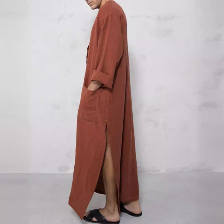 Moritz | Tunique Kaftan en Lin pour Hommes, Longue, Coupe Ample, Col Montant, Patte de Boutonnage