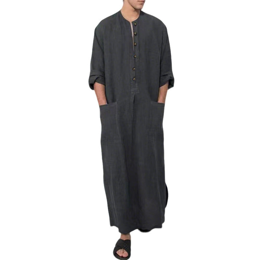 Moritz | Tunique Kaftan en Lin pour Hommes, Longue, Coupe Ample, Col Montant, Patte de Boutonnage
