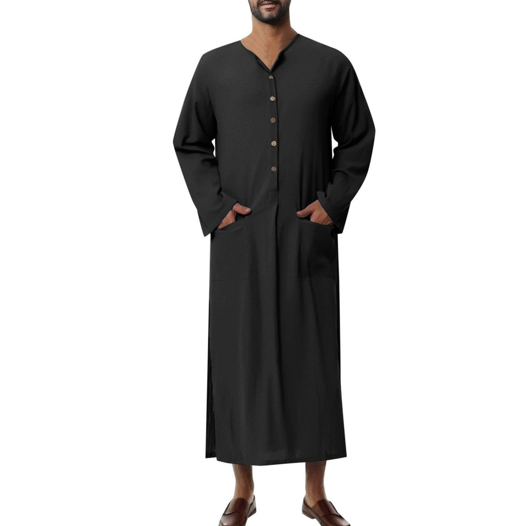 Moritz | Tunique Kaftan en Lin pour Hommes, Longue, Coupe Ample, Col Montant, Patte de Boutonnage