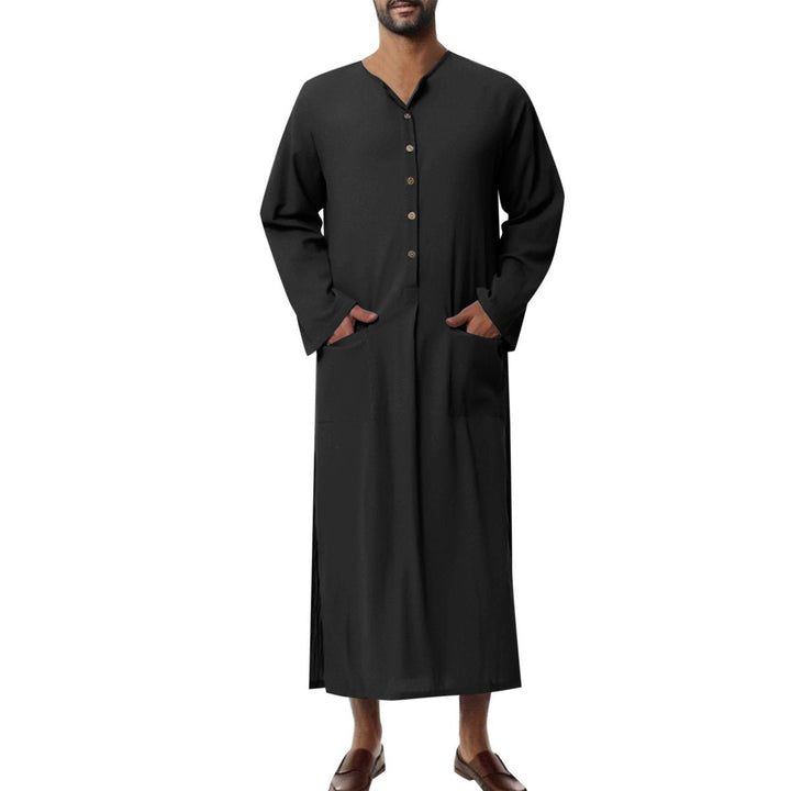 Moritz | Tunique Kaftan en Lin pour Hommes, Longue, Coupe Ample, Col Montant, Patte de Boutonnage