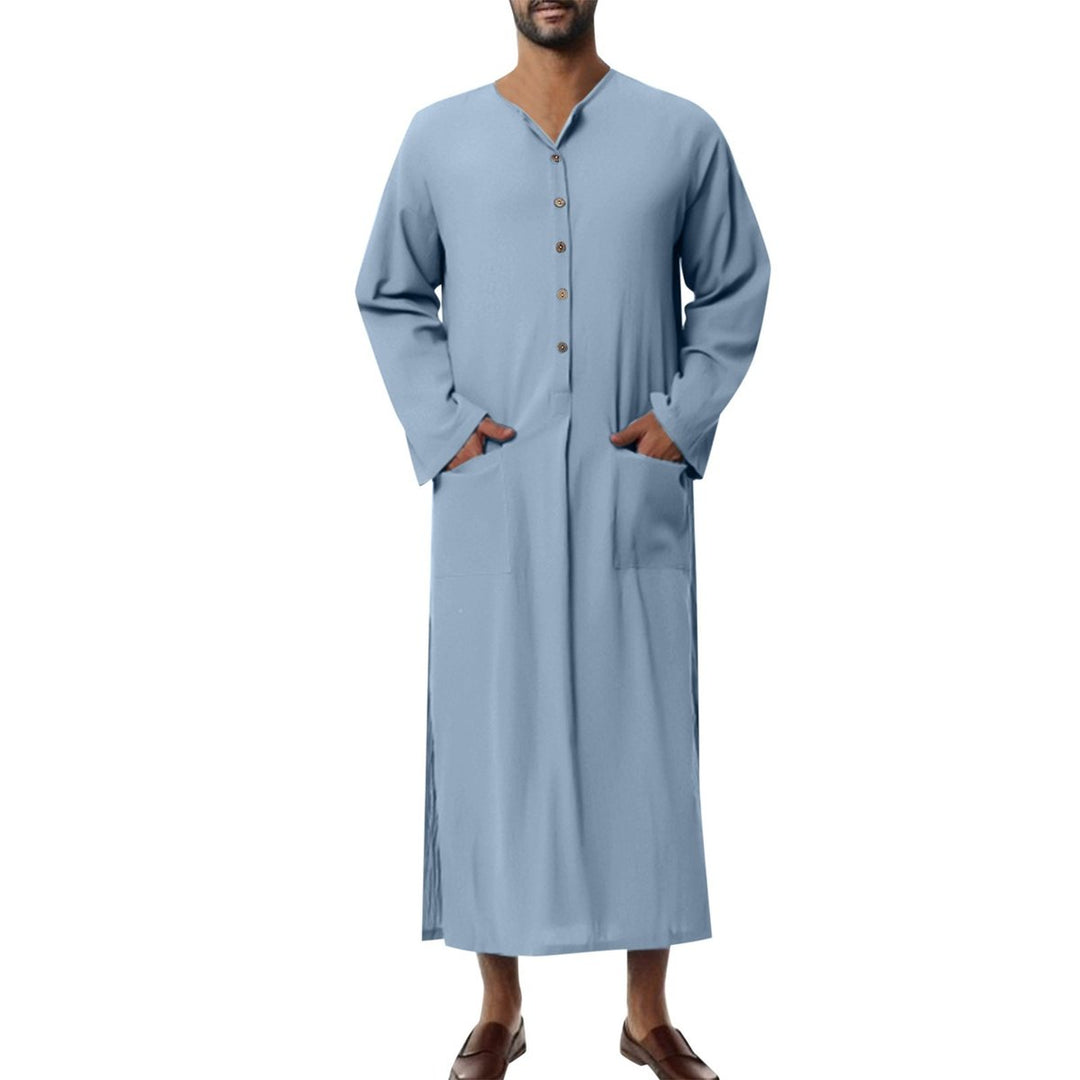 Moritz | Tunique Kaftan en Lin pour Hommes, Longue, Coupe Ample, Col Montant, Patte de Boutonnage