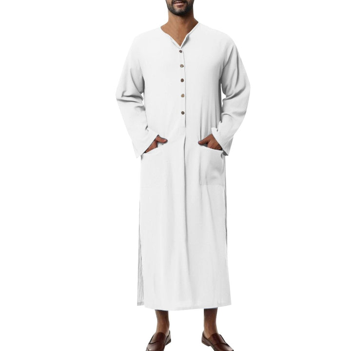 Moritz | Tunique Kaftan en Lin pour Hommes, Longue, Coupe Ample, Col Montant, Patte de Boutonnage