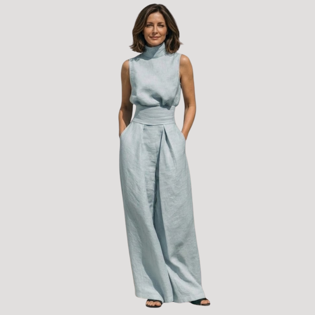 Ilaria | Ensemble femme à col roulé sans manches et pantalon large