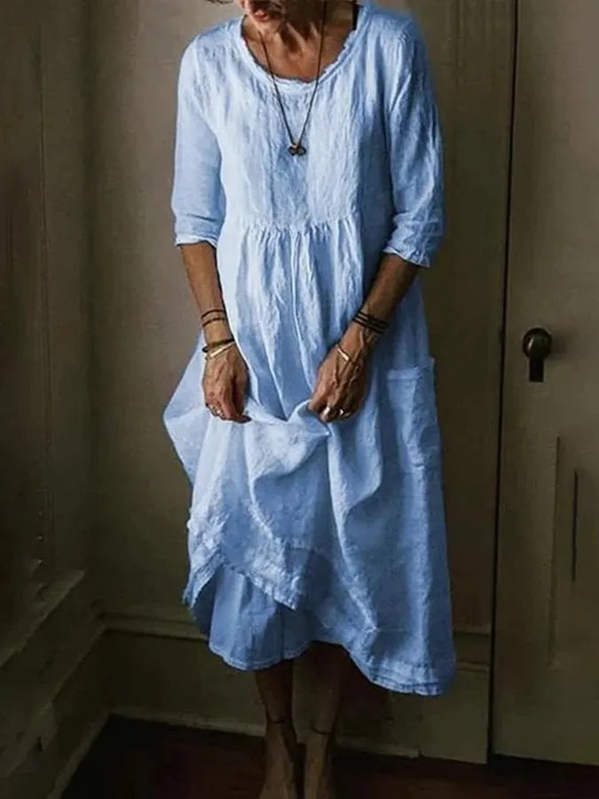 Wibke | Robe Midi Femme Col Rond Manches 3/4 Coupe Ample
