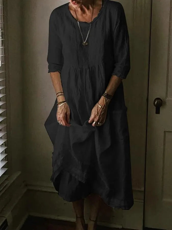 Wibke | Robe Midi Femme Col Rond Manches 3/4 Coupe Ample