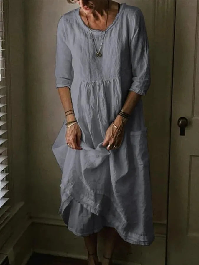 Wibke | Robe Midi Femme Col Rond Manches 3/4 Coupe Ample