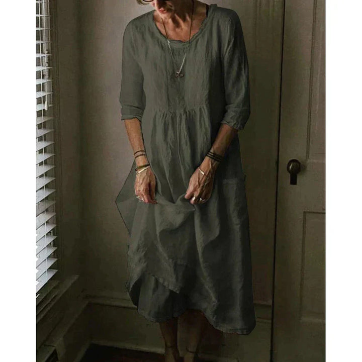 Wibke | Robe Midi Femme Col Rond Manches 3/4 Coupe Ample