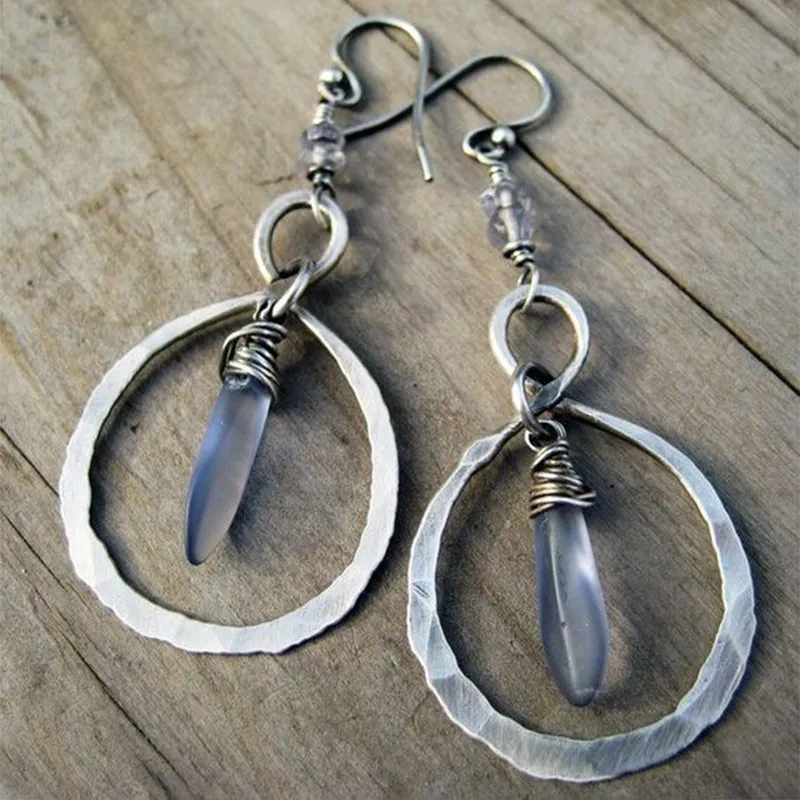 Boucles d'oreilles vintage bleues en argent sterling