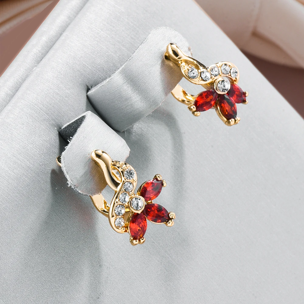 Boucles d'oreilles en cristal de marguerite rouge élégantes