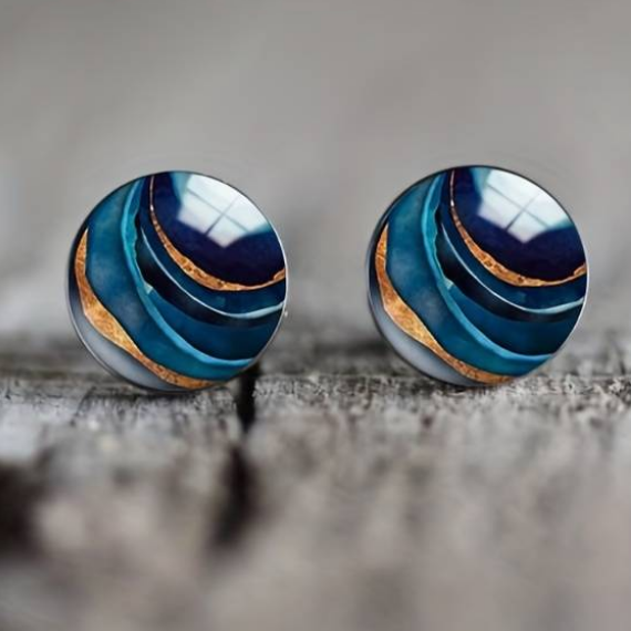 Boucles d'oreilles vintage bleu arrondies