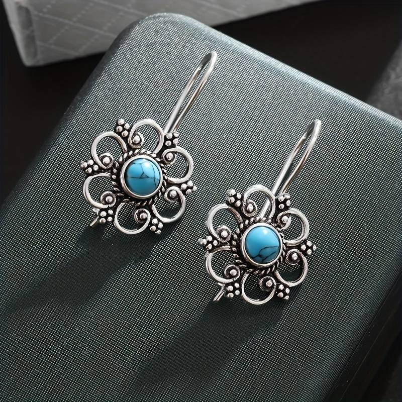 Boucles d'oreilles fleurs bleues en argent vintage