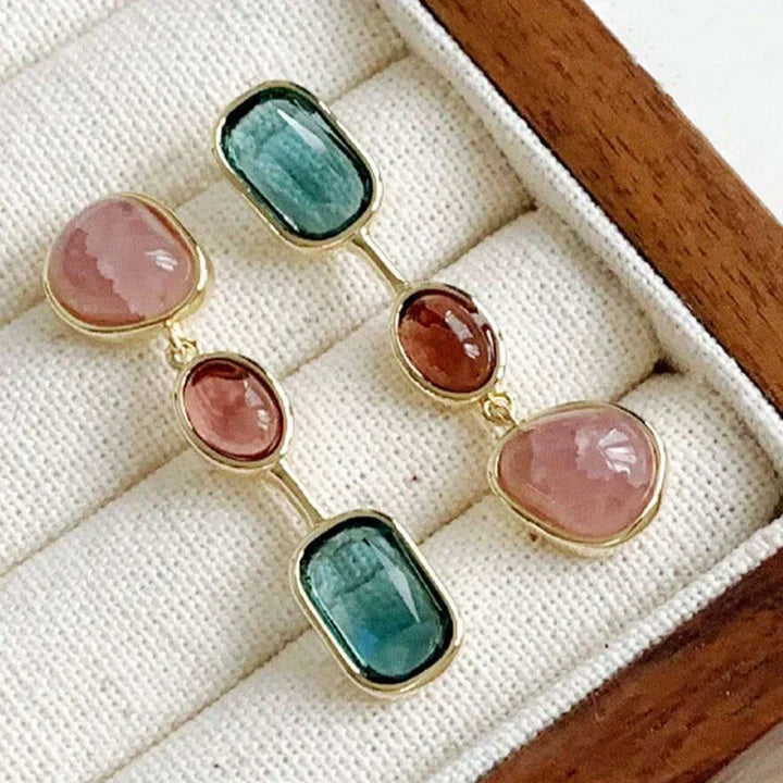 Boucles d'oreilles Vintage en Pierre Turquoise & Rose