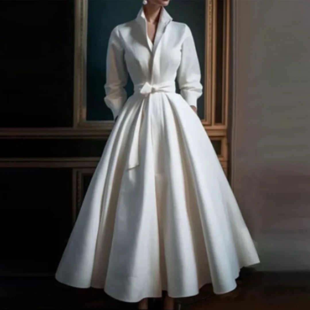 Ramona | Robe Midi à Manches Longues et Décolleté en V