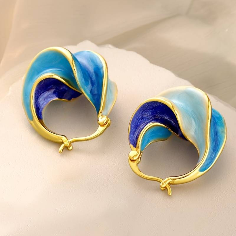 Boucles d'oreilles vintage en émail bleu doré
