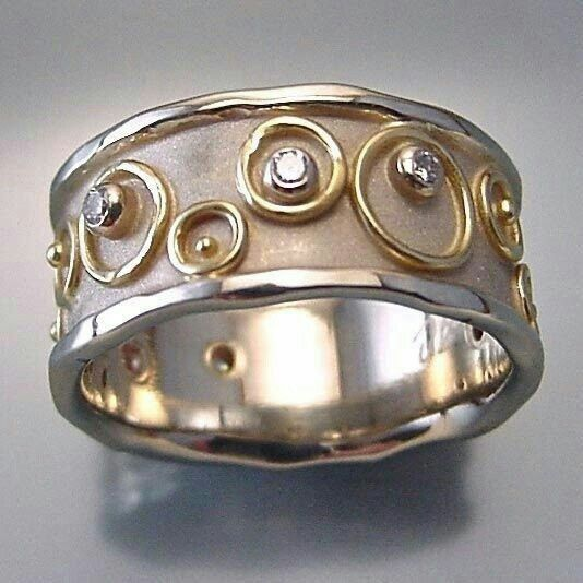 Bague Vintage Intarsien Zirkonia Creuse en Argent & Or