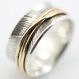 Bague en Argent avec Ligne Dorée Vintage