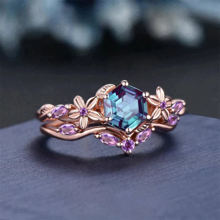 Bague Fleur en Cristal Rose Bleu