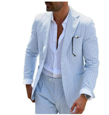 Costume élégant rayé pour homme invité de mariage | Bleu