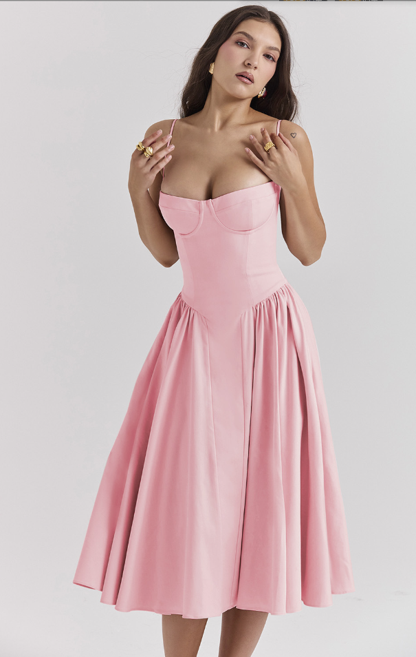 Nina - Robe midi sans manches en corset