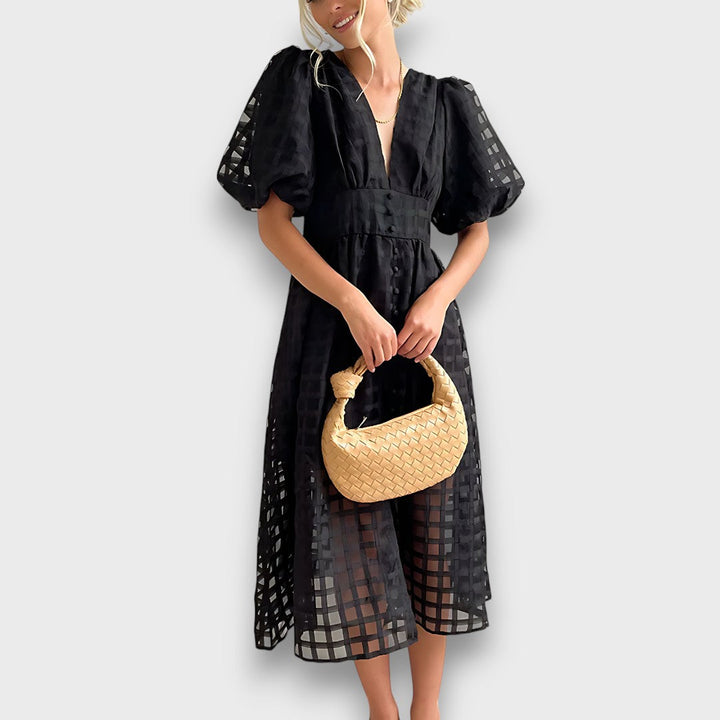 Lianora – Robe midi féminine avec motif structuré