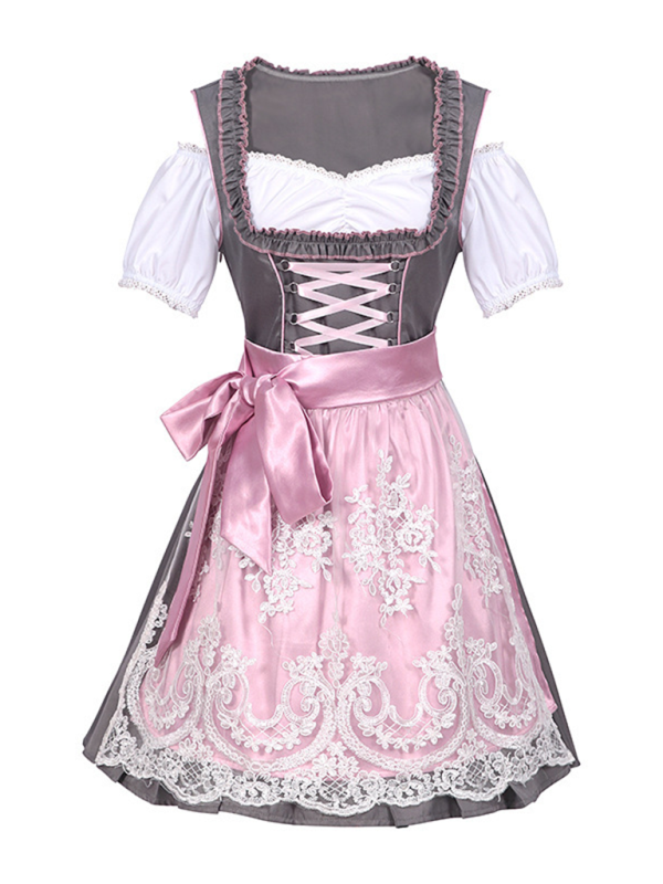 Robe Dirndl Oktoberfest pour femmes en rose avec nœud