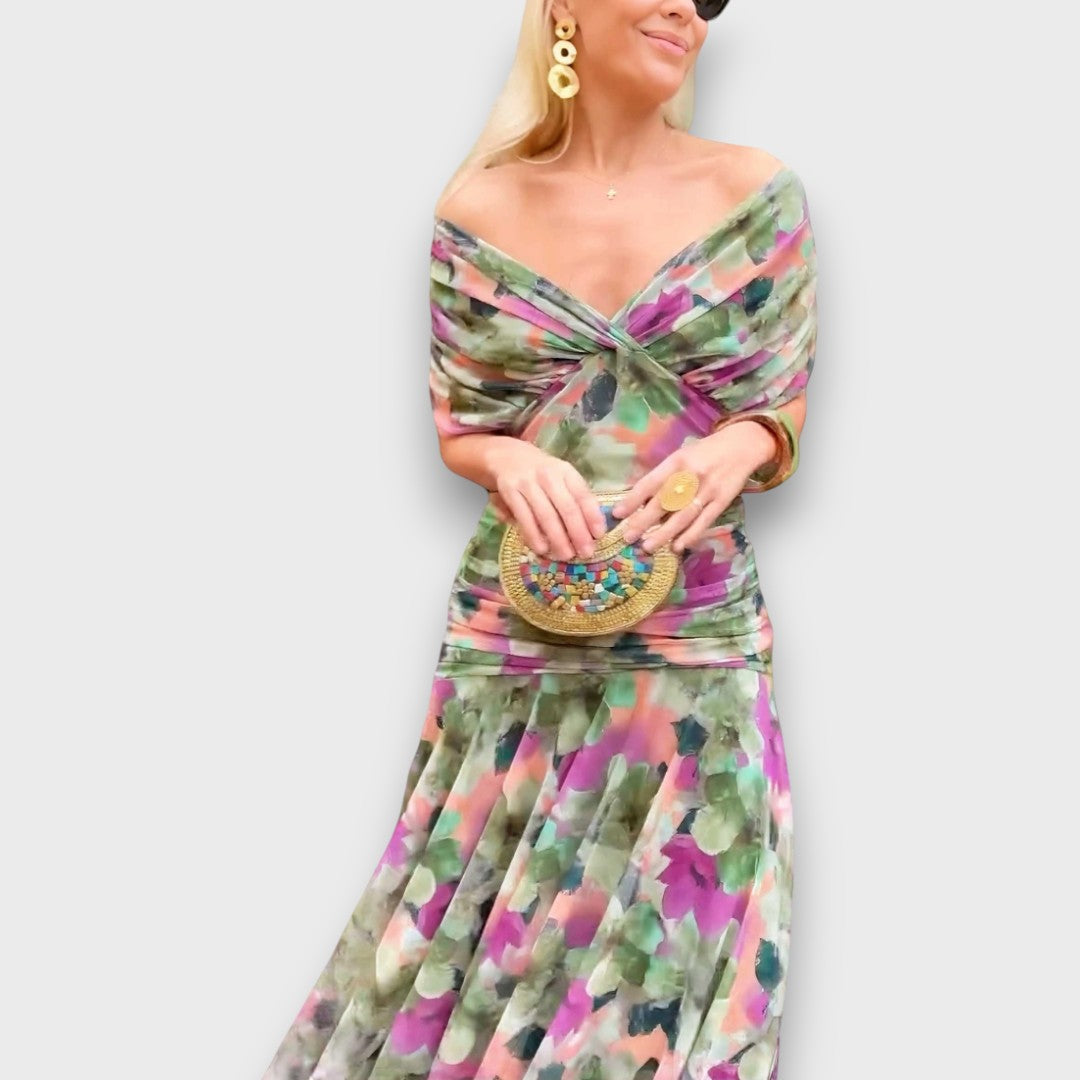 Fianna – Robe midi décolletée avec élégance florale