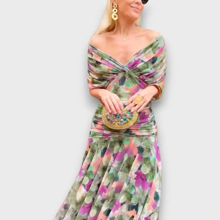 Fianna – Robe midi décolletée avec élégance florale