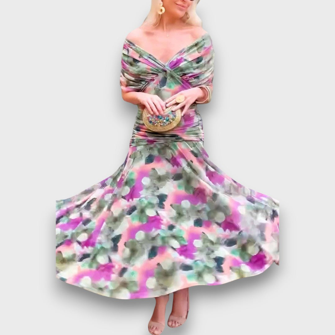 Fianna – Robe midi décolletée avec élégance florale