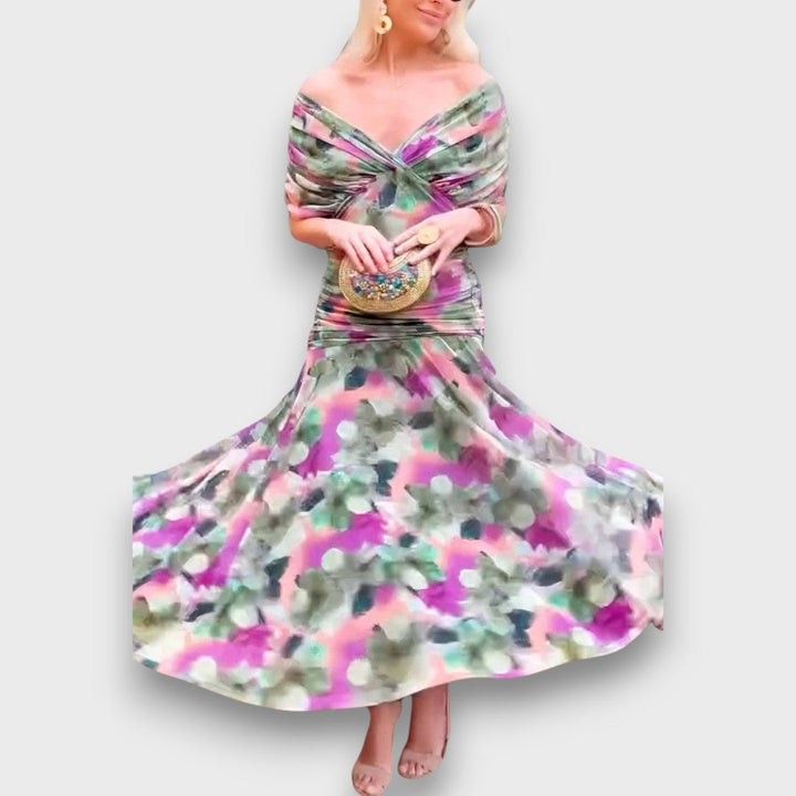 Fianna – Robe midi décolletée avec élégance florale