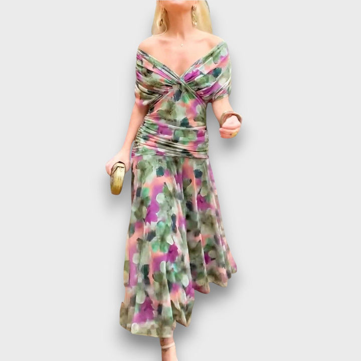 Fianna – Robe midi décolletée avec élégance florale