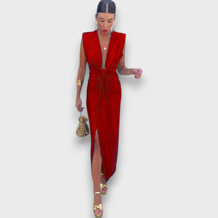 Oriane – Robe de soirée drapée avec décolleté plongeant