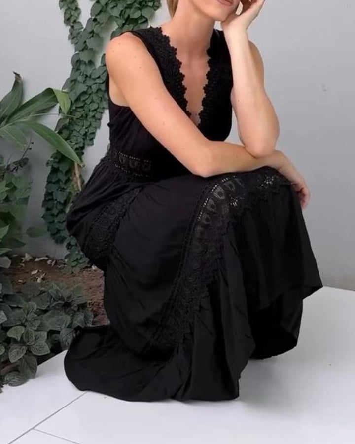 Ninfea | Robe midi sans manches de style bohème avec détails en dentelle