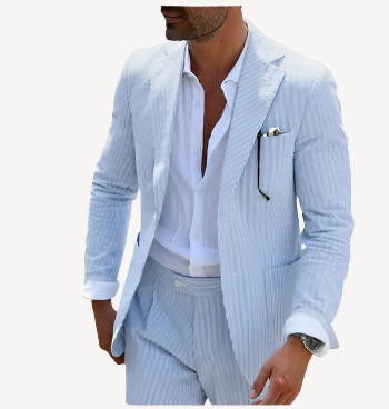 Costume élégant rayé pour homme invité de mariage | Bleu