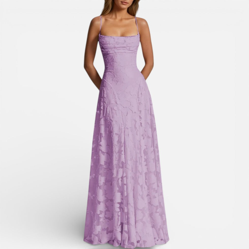 Robe maxi femme avec bretelles spaghetti et jupe évasée